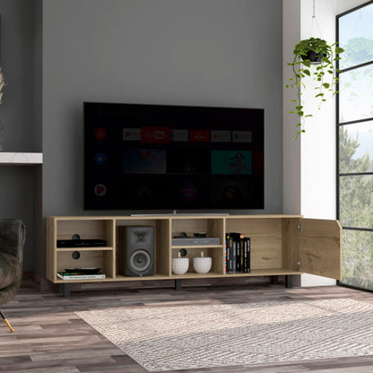 Light Oak 70.8 Inch 5-Shelf Open TV Stand with Cable Holes for 70 Inch TV