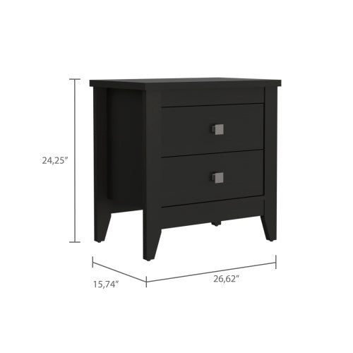 2 Drawer Nightstand, Modern Bedside Table with Four Legs, Wenge Storage Cabinet for Bedroom