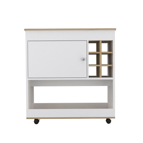 1-Shelf 6-Bottle Bar Cart Light Oak and White