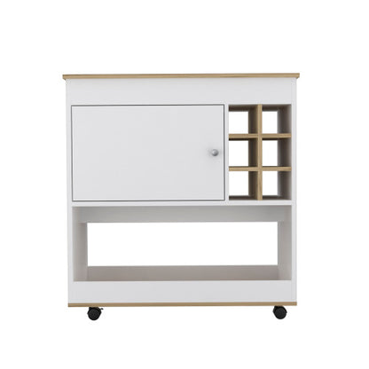 1-Shelf 6-Bottle Bar Cart Light Oak and White