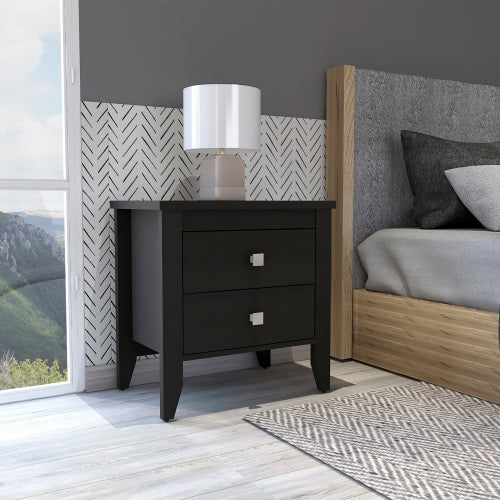 2 Drawer Nightstand, Modern Bedside Table with Four Legs, Wenge Storage Cabinet for Bedroom