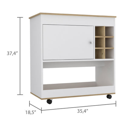 1-Shelf 6-Bottle Bar Cart Light Oak and White