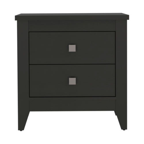2 Drawer Nightstand, Modern Bedside Table with Four Legs, Wenge Storage Cabinet for Bedroom