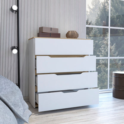 4-Drawer Dresser White and Light Oak