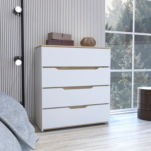 4-Drawer Dresser White and Light Oak