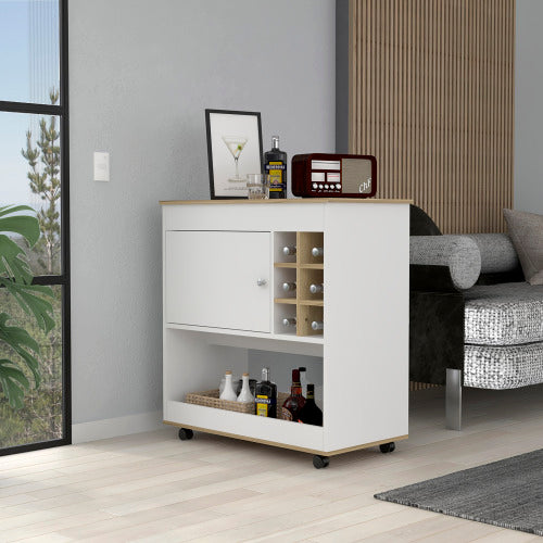 1-Shelf 6-Bottle Bar Cart Light Oak and White