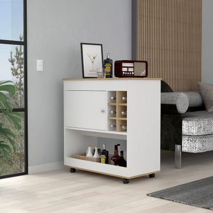 1-Shelf 6-Bottle Bar Cart Light Oak and White
