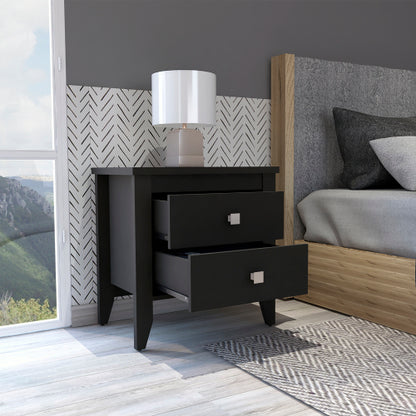 2 Drawer Nightstand, Modern Bedside Table with Four Legs, Wenge Storage Cabinet for Bedroom