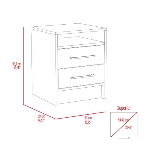 White & Light Oak 2-Drawer Nightstand with Shelf