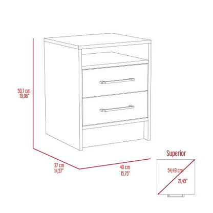 White & Light Oak 2-Drawer Nightstand with Shelf