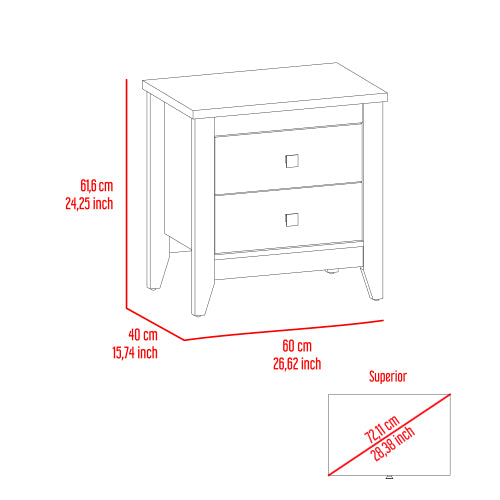 2 Drawer Nightstand, Modern Bedside Table with Four Legs, Wenge Storage Cabinet for Bedroom