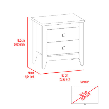 2 Drawer Nightstand, Modern Bedside Table with Four Legs, Wenge Storage Cabinet for Bedroom