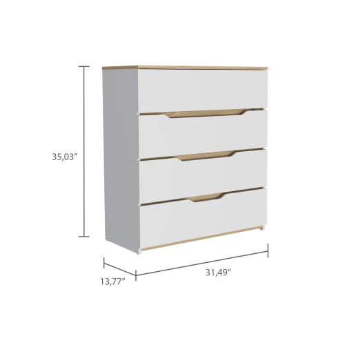 4-Drawer Dresser White and Light Oak
