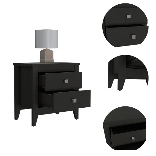 2 Drawer Nightstand, Modern Bedside Table with Four Legs, Wenge Storage Cabinet for Bedroom