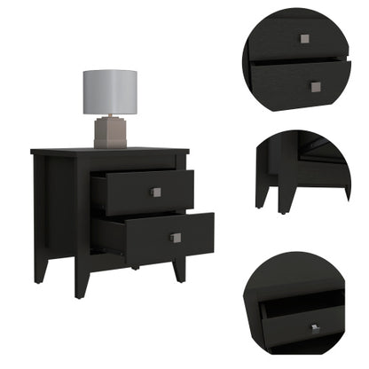 2 Drawer Nightstand, Modern Bedside Table with Four Legs, Wenge Storage Cabinet for Bedroom