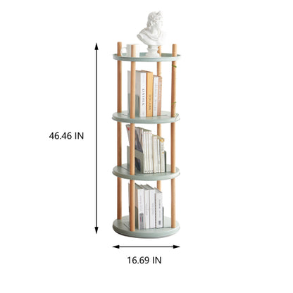 4 Tier 360° Rotating Beech Wood Storage Bookshelf Household Space-saving Display Rack