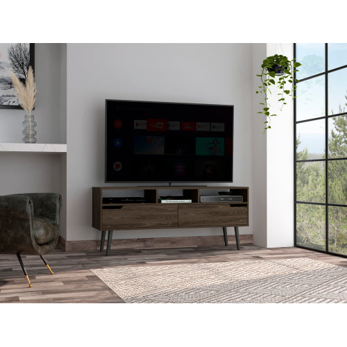Dark Walnut 53.9 Inch 5-Shelf TV Stand with 2 Doors for 60 Inch TV