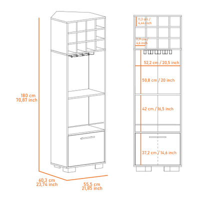 12-Bottle 2-Shelf 1-Drawer Bar Cabinet Mahagony and Macadamia
