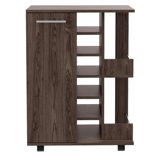 2-Shelf 6-Bottle Bar Cart with Division Dark Walnut