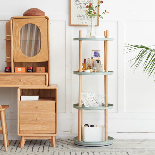 4 Tier 360° Rotating Beech Wood Storage Bookshelf Household Space-saving Display Rack