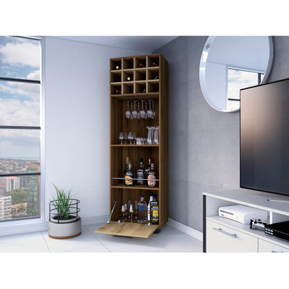 12-Bottle 2-Shelf 1-Drawer Bar Cabinet Mahagony and Macadamia