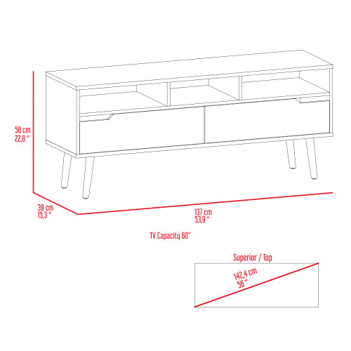 Dark Walnut 53.9 Inch 5-Shelf TV Stand with 2 Doors for 60 Inch TV