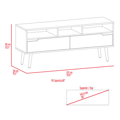 Dark Walnut 53.9 Inch 5-Shelf TV Stand with 2 Doors for 60 Inch TV