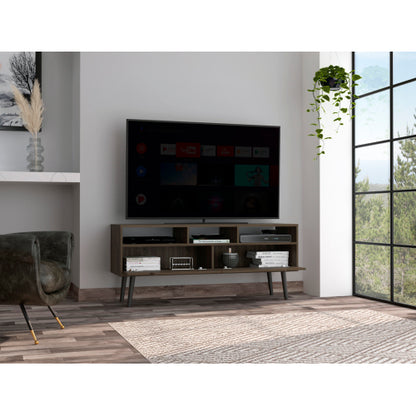 Dark Walnut 53.9 Inch 5-Shelf TV Stand with 2 Doors for 60 Inch TV