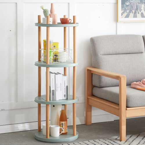 4 Tier 360° Rotating Beech Wood Storage Bookshelf Household Space-saving Display Rack