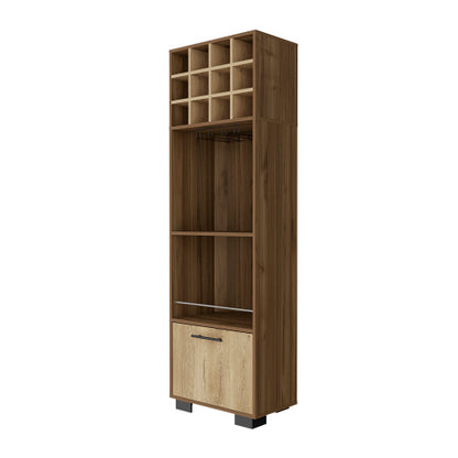12-Bottle 2-Shelf 1-Drawer Bar Cabinet Mahagony and Macadamia