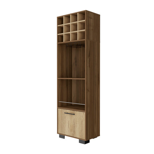 12-Bottle 2-Shelf 1-Drawer Bar Cabinet Mahagony and Macadamia