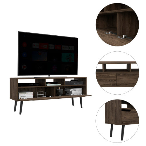 Dark Walnut 53.9 Inch 5-Shelf TV Stand with 2 Doors for 60 Inch TV