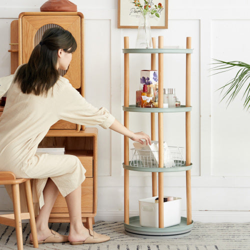 4 Tier 360° Rotating Beech Wood Storage Bookshelf Household Space-saving Display Rack