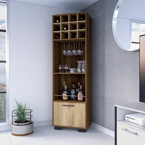 12-Bottle 2-Shelf 1-Drawer Bar Cabinet Mahagony and Macadamia