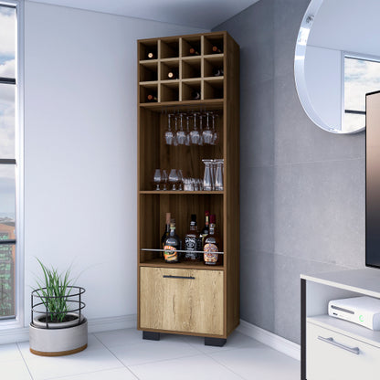 12-Bottle 2-Shelf 1-Drawer Bar Cabinet Mahagony and Macadamia