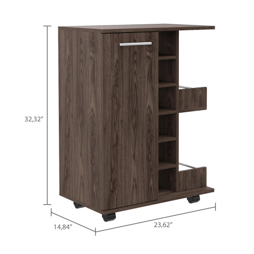 2-Shelf 6-Bottle Bar Cart with Division Dark Walnut
