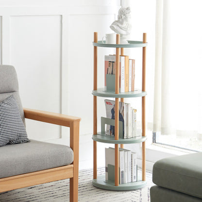 4 Tier 360° Rotating Beech Wood Storage Bookshelf Household Space-saving Display Rack