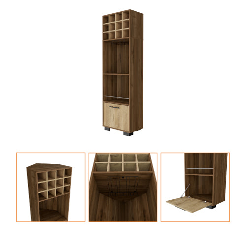 12-Bottle 2-Shelf 1-Drawer Bar Cabinet Mahagony and Macadamia