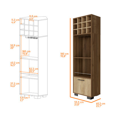 12-Bottle 2-Shelf 1-Drawer Bar Cabinet Mahagony and Macadamia