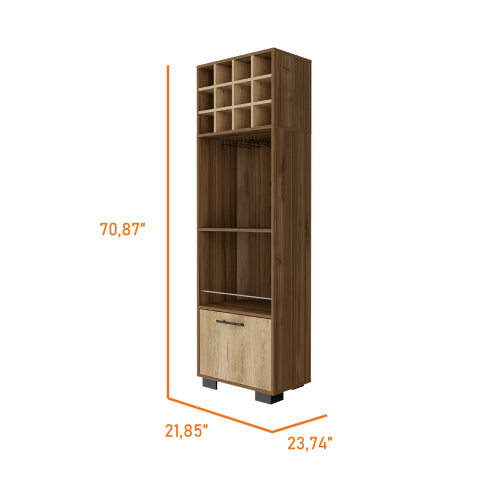 12-Bottle 2-Shelf 1-Drawer Bar Cabinet Mahagony and Macadamia