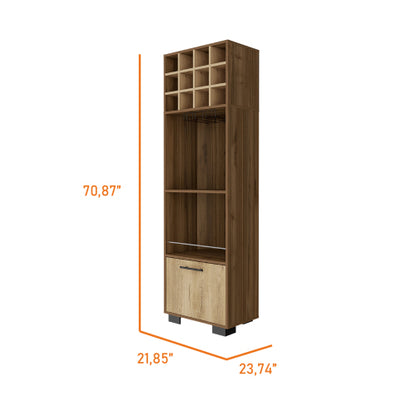 12-Bottle 2-Shelf 1-Drawer Bar Cabinet Mahagony and Macadamia