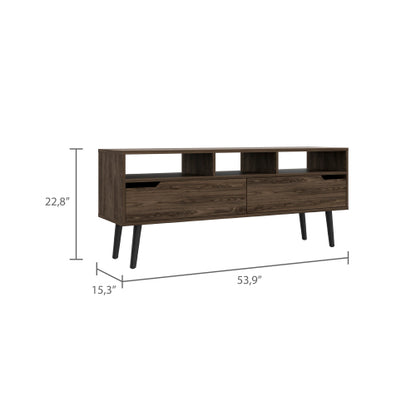 Dark Walnut 53.9 Inch 5-Shelf TV Stand with 2 Doors for 60 Inch TV