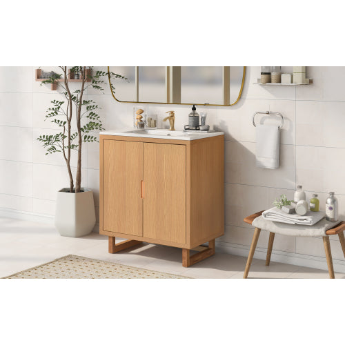 30.1inch Bathroom Vanity Set with Sink Solid Wood Frame Cabinet Soft Close Doors Large Storage