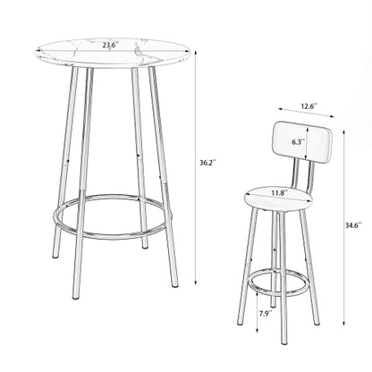 3-Piece Bar Table Set with 2 Bar Stools ¨C Modern Pub Table with Backrests & Storage Shelf