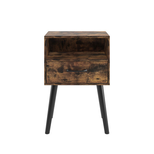 Nightstand,Modern Bedside Table with Storage Drawer and Open Wood Shelf, for Living Room, Bedroom and Small Spaces, Accent Night Stand, Easy Assembly
