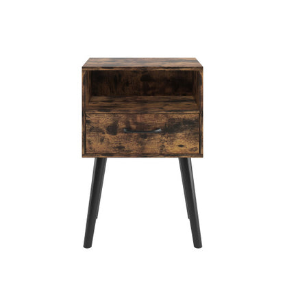 Nightstand,Modern Bedside Table with Storage Drawer and Open Wood Shelf, for Living Room, Bedroom and Small Spaces, Accent Night Stand, Easy Assembly