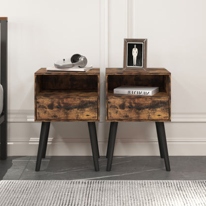 Nightstand,Modern Bedside Table with Storage Drawer and Open Wood Shelf, for Living Room, Bedroom and Small Spaces, Accent Night Stand, Easy Assembly