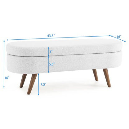 Oval Storage Bench,Rubber Wood Legs,White(43.5inch x16inch x16inch )
