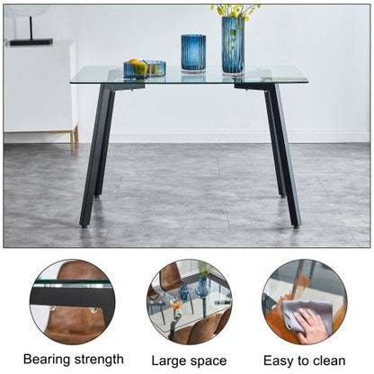 Modern Glass Dining Table with Black Coated Metal Legs