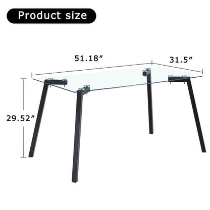 Modern Glass Dining Table with Black Coated Metal Legs